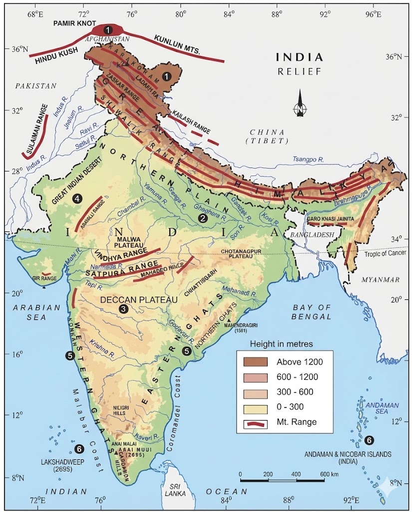 Physical Map of India